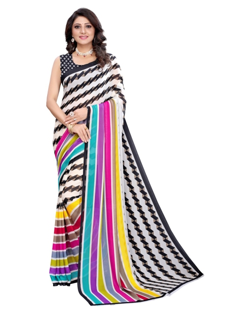 

KALINI White & Black Striped Saree