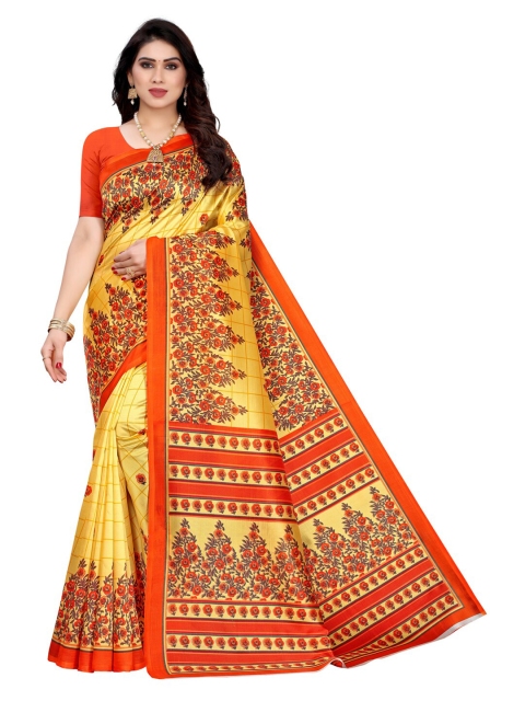 

KALINI Yellow & Orange Checked Floral Saree