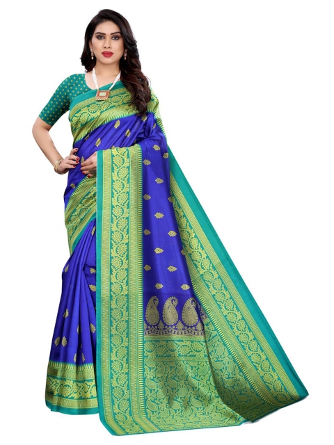 

KALINI Women Navy Blue & Green Ethnic Motifs Saree