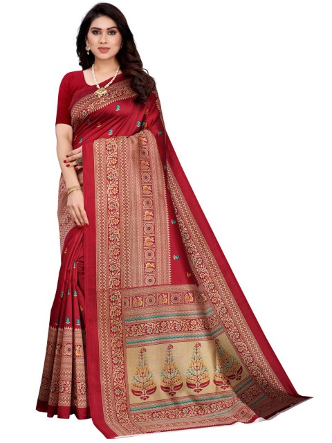

KALINI Maroon & Beige Printed Poly Silk Saree
