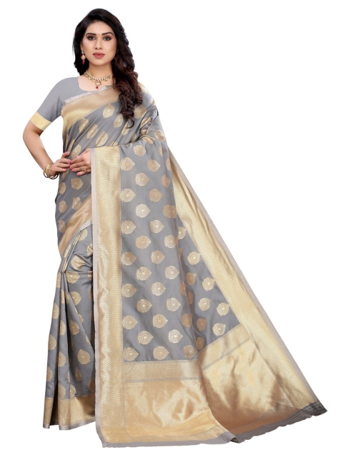 

KALINI Women Grey & Gold-Toned Woven Design Banarasi Poly Silk Saree