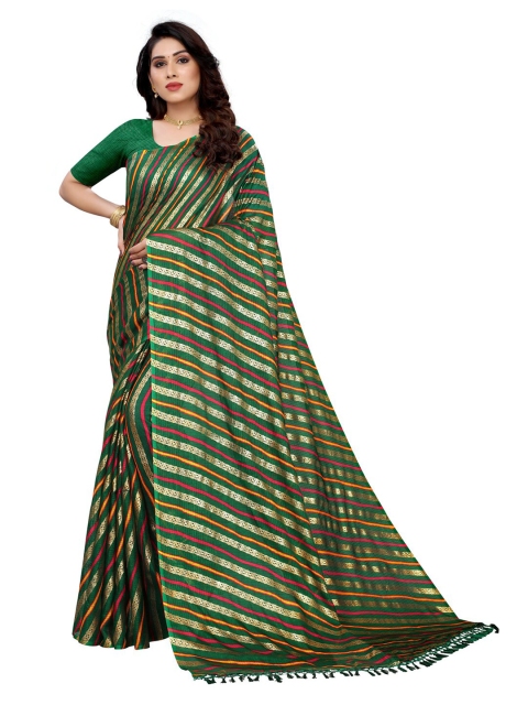 

KALINI Green & Pink Striped Kota Saree with Tassels