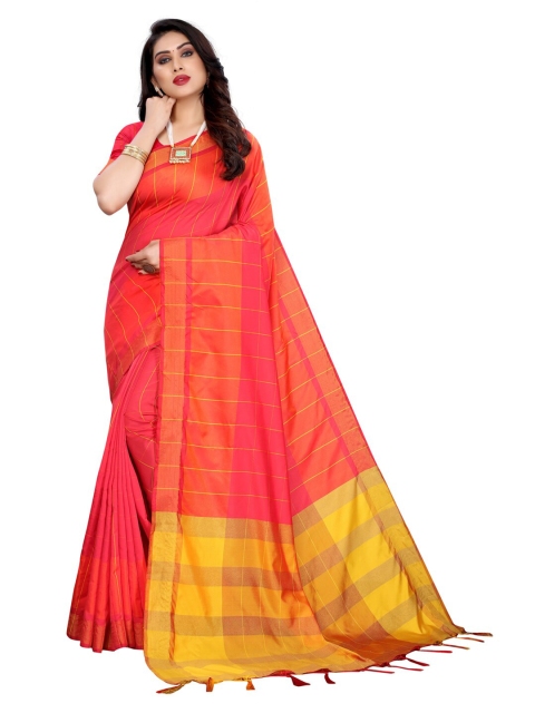 

KALINI Pink & Yellow Striped Saree