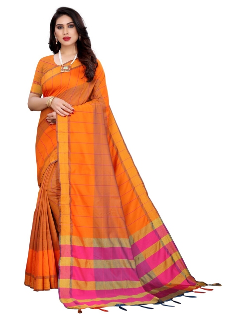 

KALINI Orange & Pink Woven Design Striped Poly Silk Saree