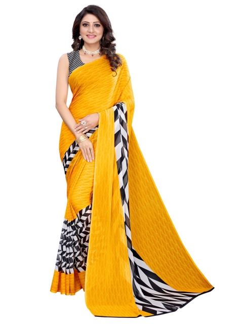 

KALINI Yellow & Black Geometric printed Saree