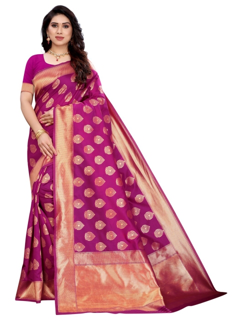 

KALINI Women Magenta & Gold-Toned Zari Banarasi Poly Silk Saree