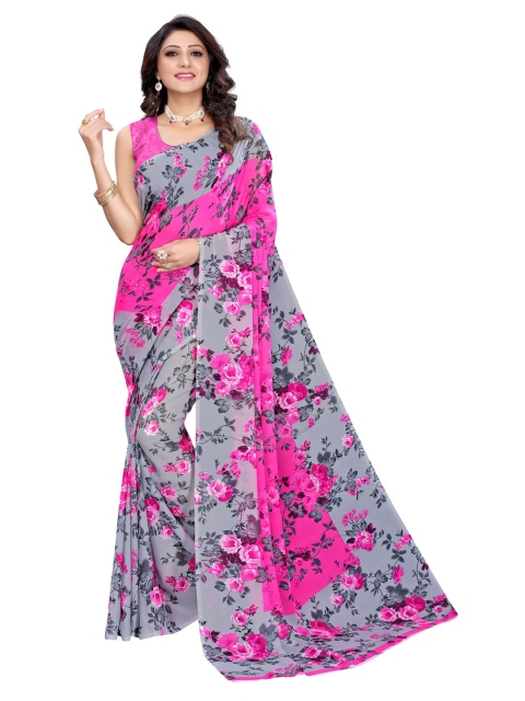 

KALINI Grey & Pink Floral Printed Saree