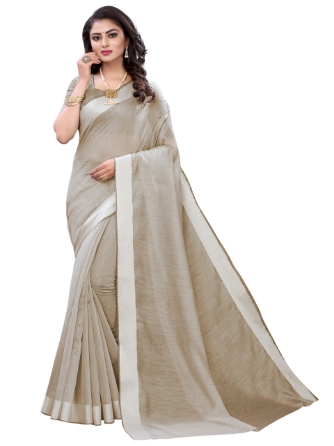 

KALINI Women Grey Melange & Silver-Toned Self Design Cotton Blend Saree
