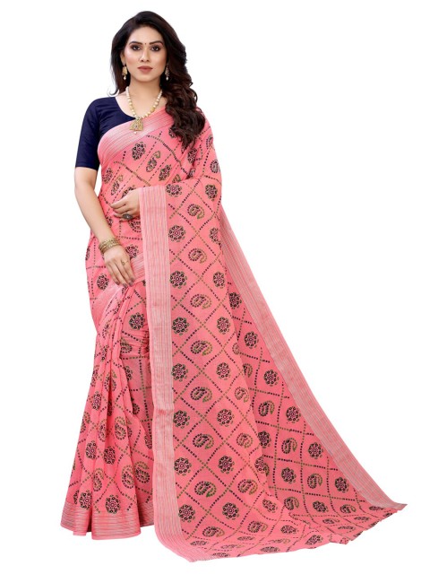 

KALINI Women Pink & Blue Printed Poly Cotton Saree