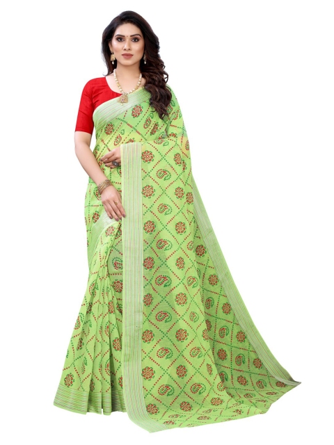 

KALINI Green & Red Bandhani Saree