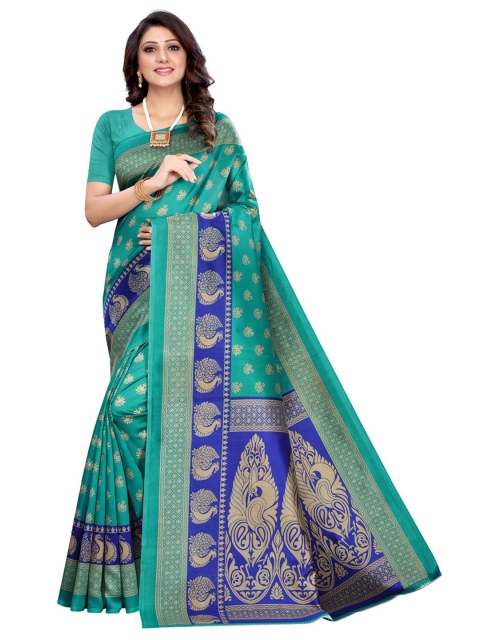 

KALINI Green & Blue Printed Poly Silk Saree