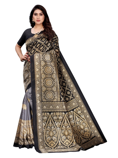 

KALINI Black & Gold Ethnic Motifs Printed Woven Design Poly Silk Saree