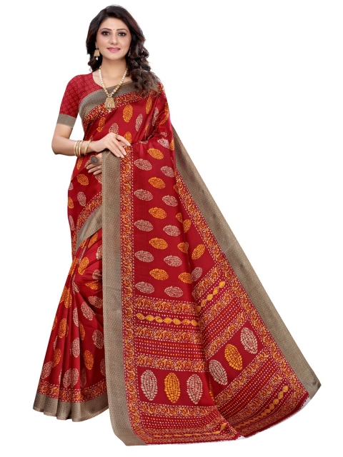

KALINI Women Maroon & Multicolor Batik Print Poly Silk Saree