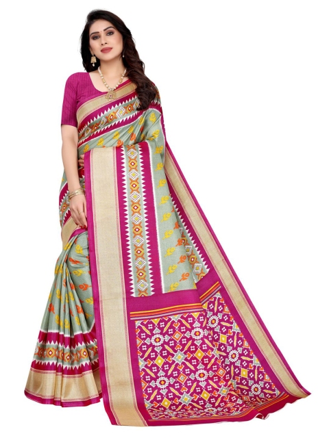 

KALINI Green & Magenta Art Silk Patola Saree