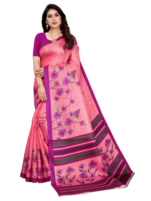 

KALINI Pink & Magenta Floral Printed Art Silk Saree