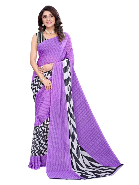 

KALINI Purple & White Printed Georgette Saree