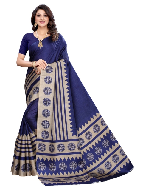 

KALINI Women Navy Blue & Beige Bandhani Print Art Silk Khadi Saree