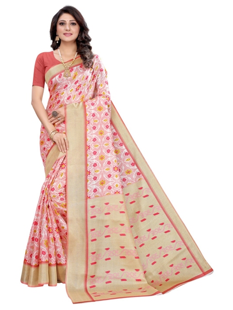 

KALINI Women Peach & Multicolored Printed Art Silk Khadi Saree