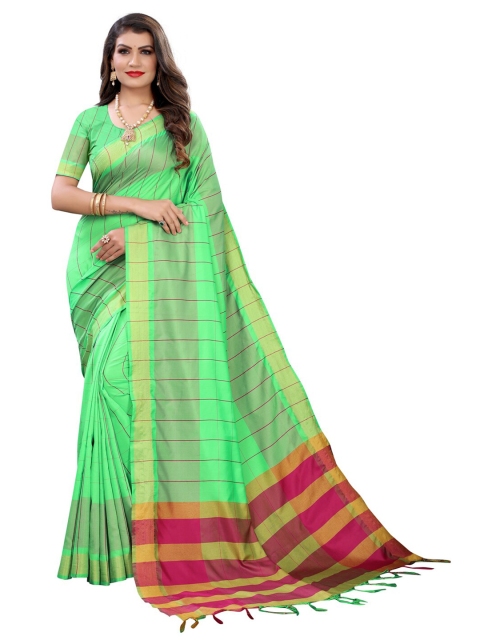 

KALINI Green & Magenta Woven Striped Poly Silk Saree