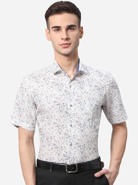 

JB STUDIO Men White Pure Cotton Slim Fit Floral Printed Formal Shirt