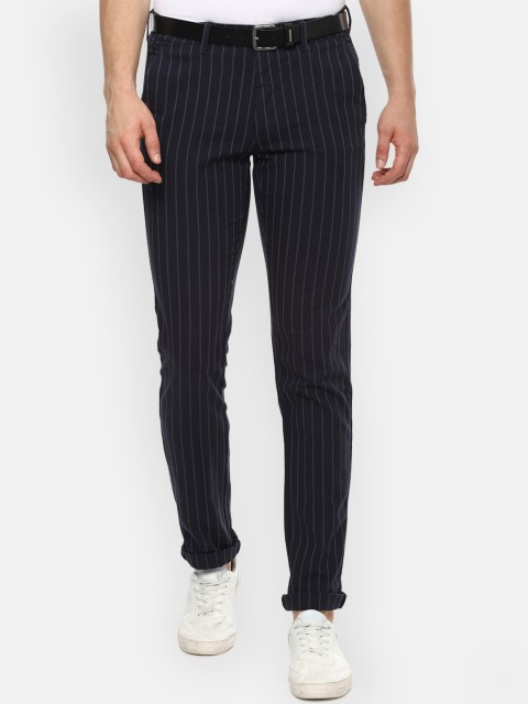 

Van Heusen Sport Men Navy Blue Striped Slim Fit Trousers