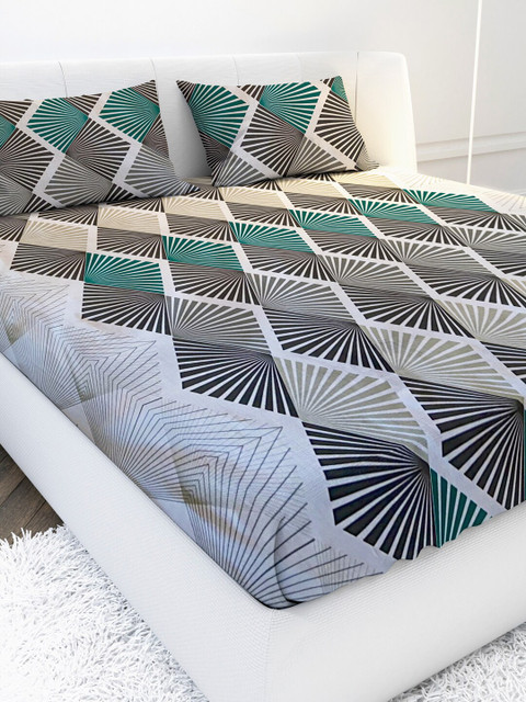 

MAYFAIR HOMES LONDON Beige & Black Geometric 144 TC King Bedsheet with 2 Pillow Covers