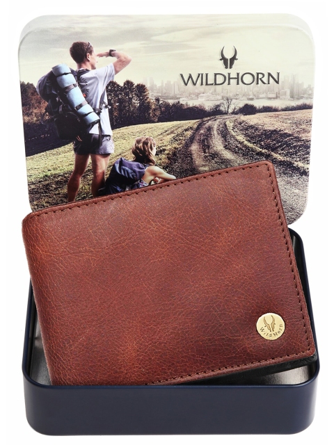 

WildHorn Men Brown Textured Leather Two Fold Wallet with RFID