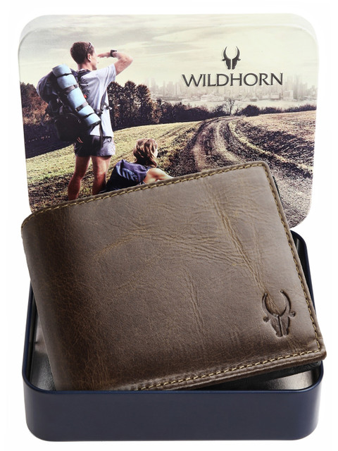 

WildHorn Men Brown Textured Leather Two Fold Wallet with RFID