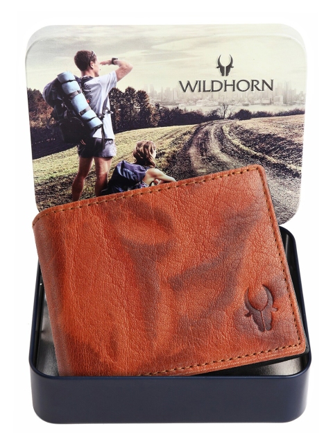 

WildHorn Men Brown Textured RFID Leather Two Fold Wallet