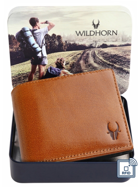 

WildHorn Men Tan Textured RFID Leather Two Fold Wallet