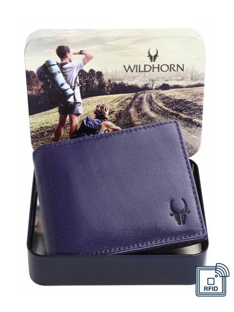 

WildHorn Men Blue Textured Leather Two Fold Wallet with RFID