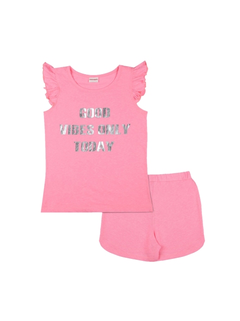 

RAINE AND JAINE Girls Pink & Silver-Toned Printed Night Suit