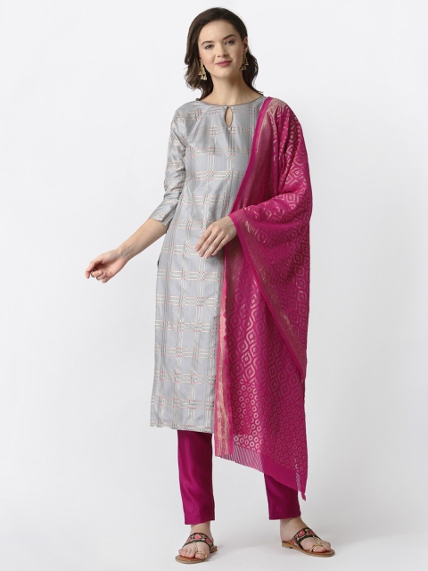

Satrani Grey & Pink Unstitched Dress Material