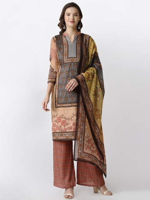 

Satrani Women Grey & Orange Printed Pure Cotton Unstitched Dress Material
