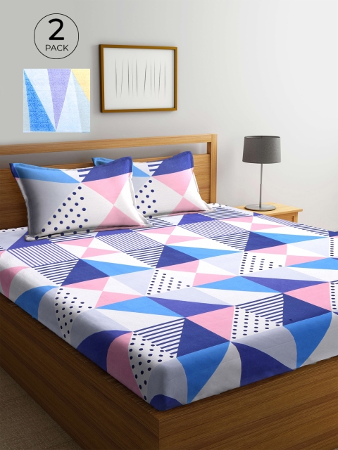

KLOTTHE Blue & Pink Geometric 210 TC 2 King Bedsheet with 4 Pillow Covers