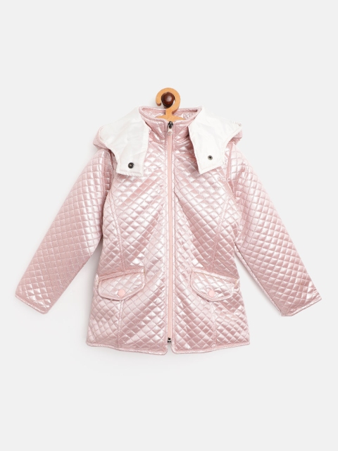 

White Snow Girls Pink Hooded Quilted Jacket with Sheen Effect