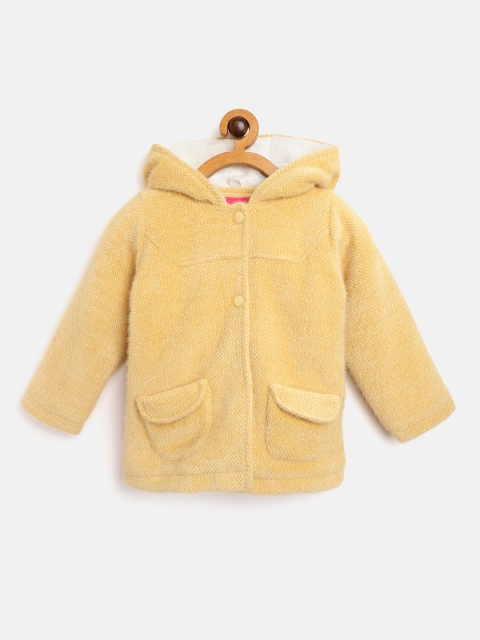 

White Snow Girls Yellow Self-Design Hooded Tailored Jacket