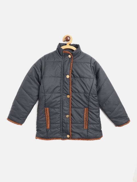 

White Snow Girls Navy Blue Solid Padded Jacket