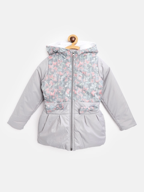 

White Snow Girls Grey & Pink Butterfly Print Hooded Padded Jacket