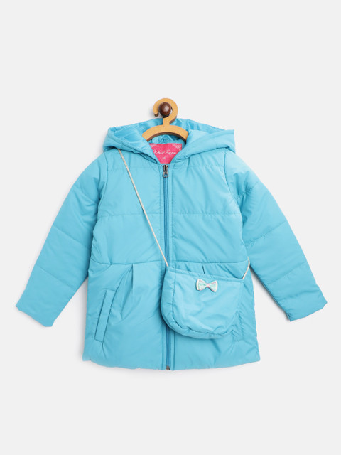 

White Snow Girls Blue Hooded Padded Jacket with Sling Bag