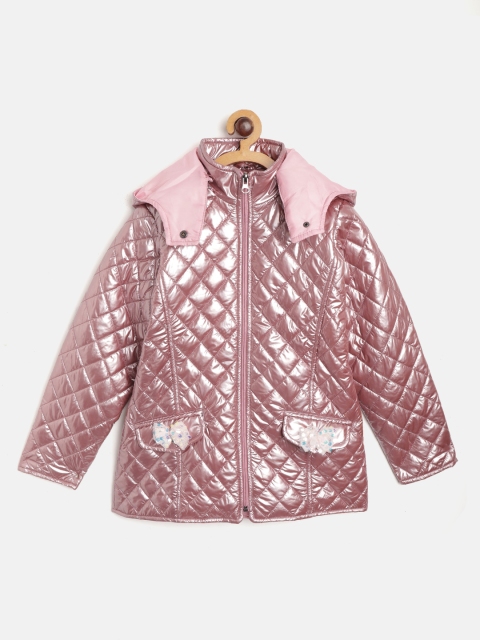 

White Snow Girls Pink Detachable Hooded Quilted Jacket with Sheen Effect