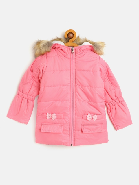

White Snow Girls Pink Faux Fur Hooded Parka Jacket