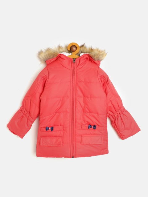 

White Snow Girls Red Faux Fur Hooded Parka Jacket