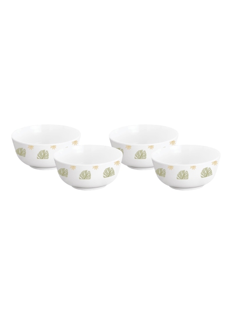 

HomeTown White & Olive Green 4 Pieces Printed Melamine Glossy Bowls