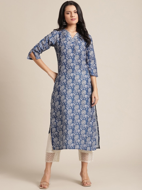 

Varanga Women Blue & White Ethnic Motifs Printed Gotta Patti Kurta