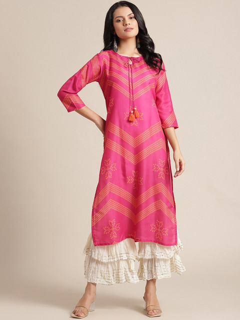

Varanga Women Pink & Yellow Geometric Printed Kurta