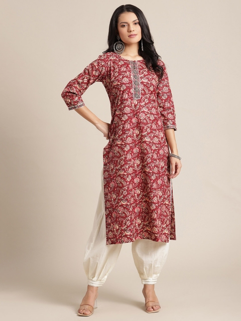 

Varanga Women Maroon Floral Printed Straight Kurta