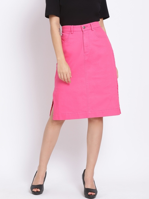 

FOSH Women Pink Solid Straight Skirt
