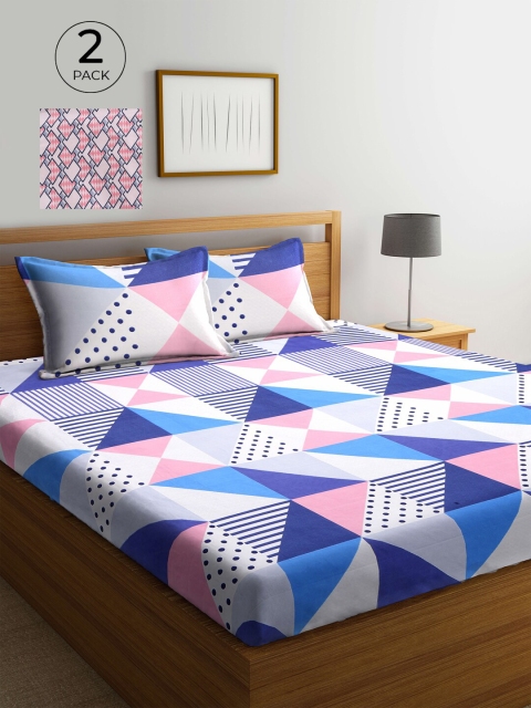 

KLOTTHE Blue & White Geometric 210 TC 2 King Bedsheet with 4 Pillow Covers