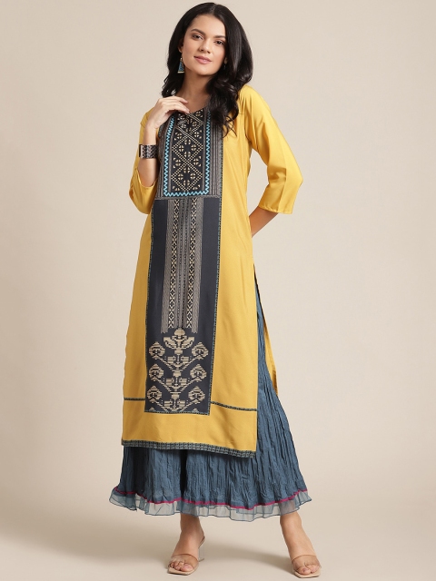

KSUT Women Yellow Geometric Printed Fushion Kurta